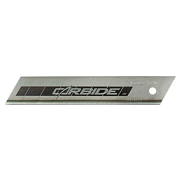 Stanley Abbrechklinge Carbide - Klingenbreite: 18 mm, 10 Stk. - Das Bild zeigt eine Carbide Trapezklinge, ideal für Cuttermesser. Hohe Qualität für präzise Schnitte.