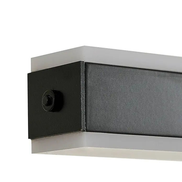 Lucande LED Pendelleuchte in schwarz, dimmbar up down Hängelampe -  - Rechteckige Lichtleiste mit dunkelgrauem Metallgehäuse, transluzenten weißen Diffusoren und schwarzer Montageschraube.