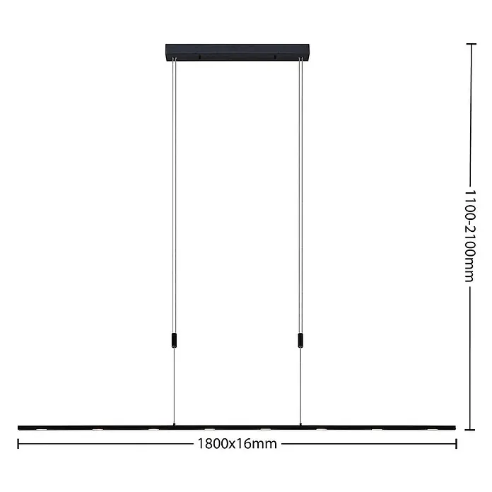 Lucande LED Pendelleuchte in schwarz matt, Hängelampe -  - Schwarze lineare Pendelleuchte, 1800x16mm, von der Decke abgehängt. Höhenverstellbar von 1100 bis 2100mm.