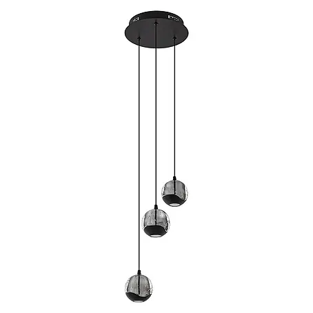 Lucande LED Pendelleuchte in schwarz, transparent getönt, Hängelampe