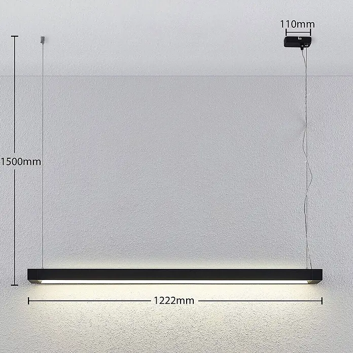 Arcchio LED Pendelleuchte Büro 122 cm, LED Hängelampe Büroleuchte 4000K -  - Schwarze rechteckige LED-Pendelleuchte, 1222mm lang, mit 1500mm Abhängung und 110mm Baldachin, warmes Licht.