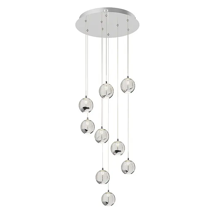 Lucande LED Pendelleuchte in transparent, chrom, Hängelampe -  - Mehrflammige Pendelleuchte mit Chrom-Deckenplatte und klaren, texturierten Glaskugeln.