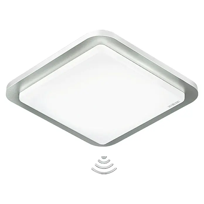 Steinel Sensor-Wand- & Deckenleuchte RS LED D2 S - 8,8 W, L x B x H: 30 x 30 x 6,5 cm, Weiß/Silber - Quadratische LED-Deckenleuchte mit Bewegungssensor für den Innenbereich.
