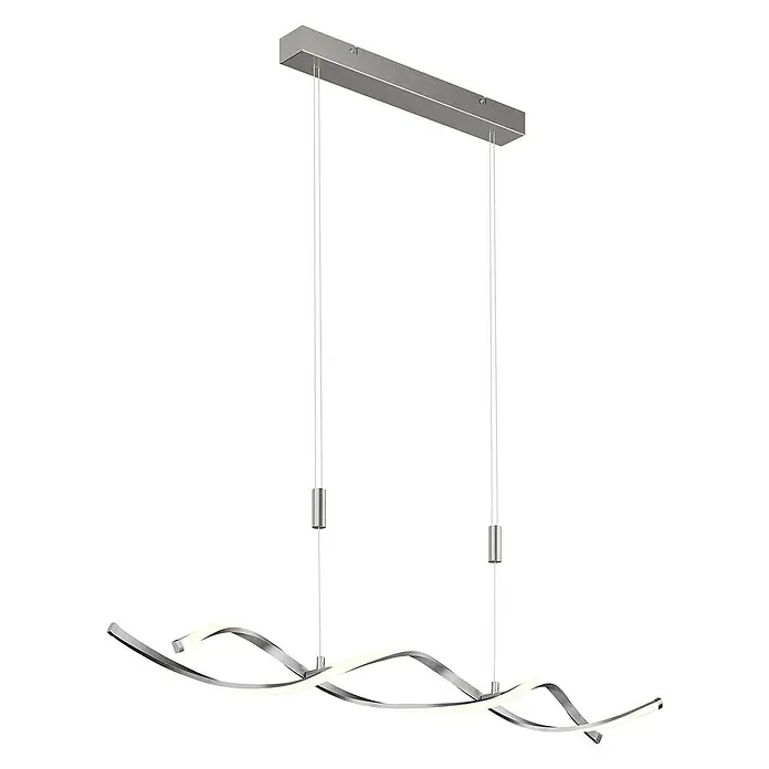 Lindby LED Pendelleuchte in nickel satiniert, weiß, Hängelampe -  - Moderne, silberne, gewellte LED-Pendelleuchte, aufgehängt an einer rechteckigen Deckenhalterung.