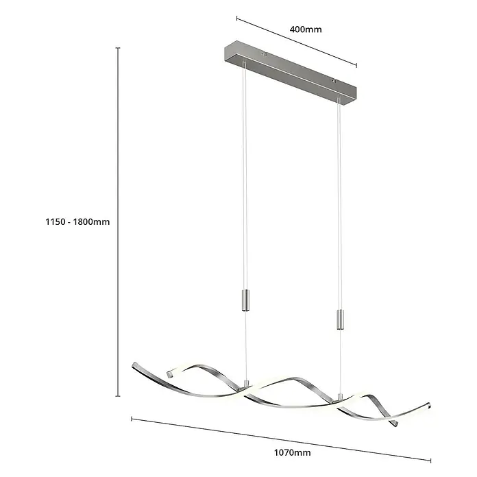 Lindby LED Pendelleuchte in nickel satiniert, weiß, Hängelampe -  - Moderne Pendelleuchte aus gebürstetem Chrom mit wellenförmigem Design, LED und verstellbarer Höhe.