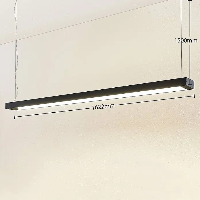 Arcchio LED Pendelleuchte Büro 162 cm, LED-Hängelampe Büroleuchte 4000K -  - Schwarze, rechteckige LED-Pendelleuchte, 1622mm lang, mit 1500mm Aufhängung.