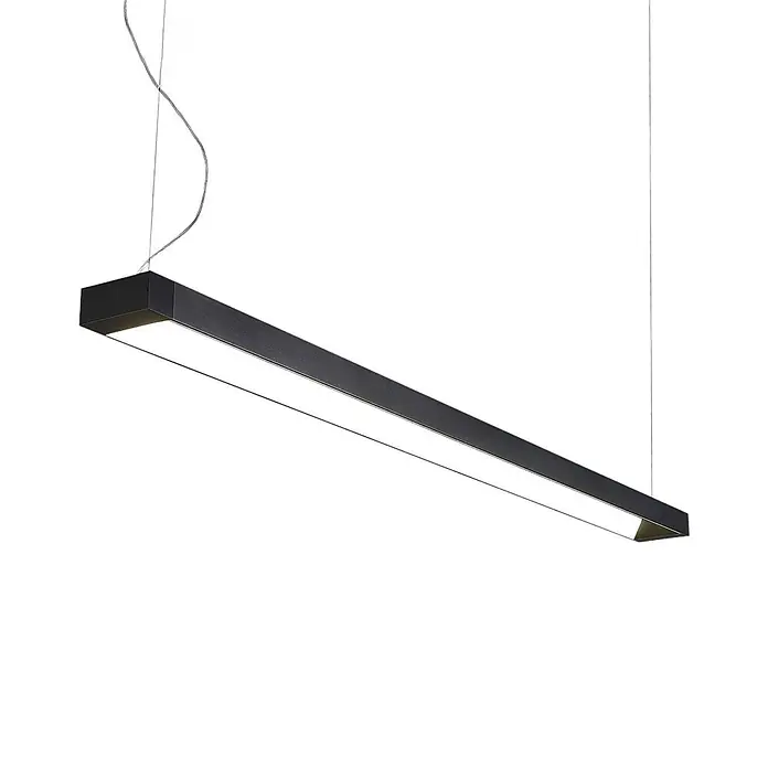Arcchio LED Pendelleuchte Büro 162 cm, LED-Hängelampe Büroleuchte 4000K -  - Schwarze rechteckige lineare LED-Pendelleuchte, an Drähten hängend, mit hellem Diffusor.