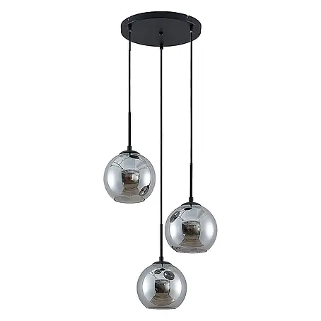 Lindby Esstisch Pendelleuchte Glas rauchgrau, 3 Schirme Ø 20 cm