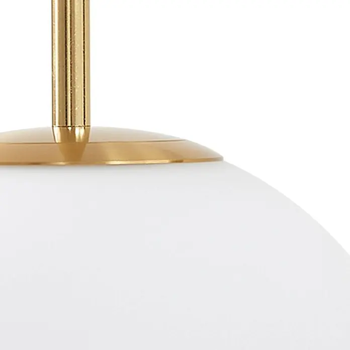 Lucande LED Pendelleuchte in weiß, gold, Hängelampe -  - Goldener Stab und Ring verbinden sich mit einem weißen kugelförmigen Glasschirm.