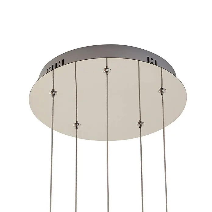 Lucande LED Pendelleuchte in transparent, chrom, Hängelampe -  - Graue Metall-Deckenrosette mit mehreren Aufhängeseilen, passend für Kronleuchter oder Pendelleuchten.