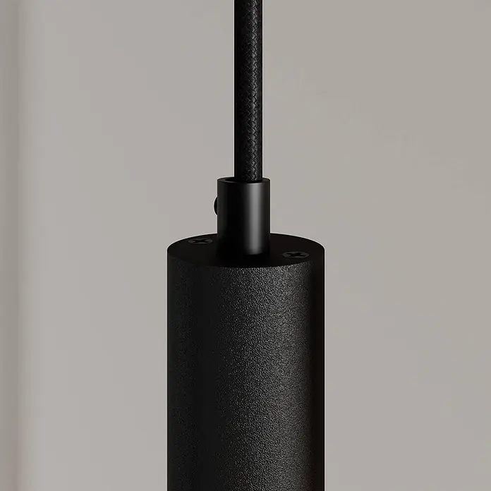 Arcchio LED Pendelleuchte in schwarz, Hängelampe -  - Schwarze texturierte zylindrische Leuchte mit geflochtenem Kabelanschluss, mit Schrauben befestigt.