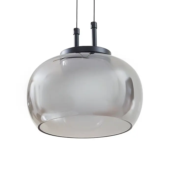 Lucande LED Pendelleuchte in rauchgrau, schwarz, Hängelampe -  - Runde Pendelleuchte aus Rauchglas mit schwarzer Aufhängung.