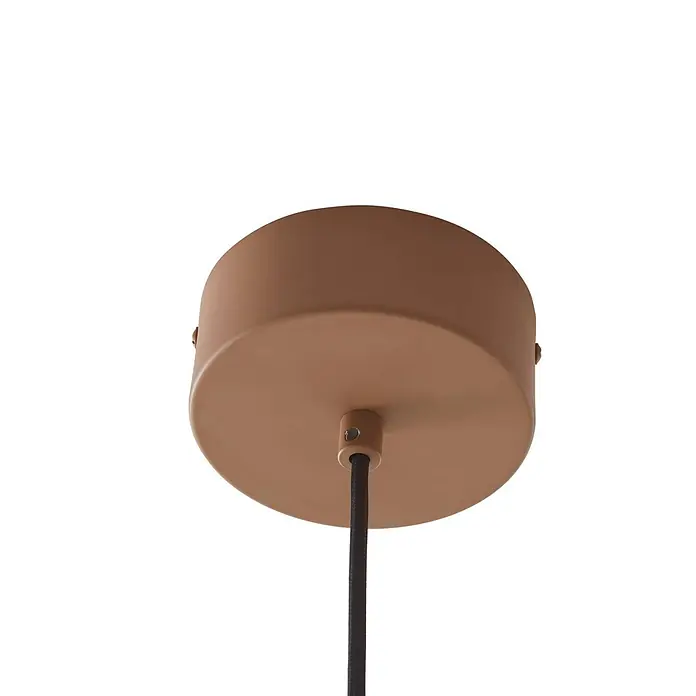 Lucande LED Pendelleuchte in hellbraun, Hängelampe -  - Braune Deckenrosette für Pendelleuchte mit schwarzem Textilkabel.