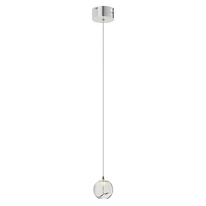 Lucande LED Pendelleuchte in transparent, chrom, Hängelampe -  - Chrom-Pendelleuchte mit klarem, blasentexturiertem Glasschirm, an einem dünnen Kabel hängend.
