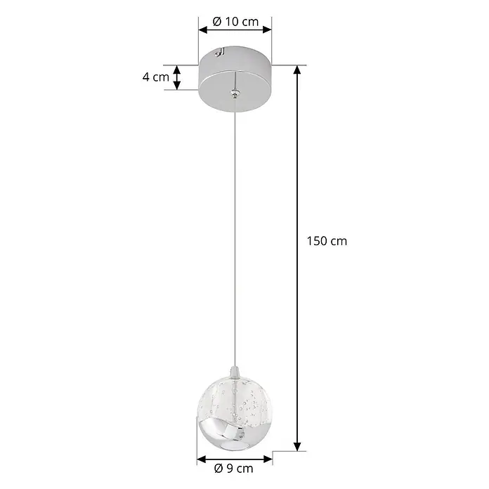 Lucande LED Pendelleuchte in transparent, chrom, Hängelampe -  - Pendelleuchte aus Chrom mit kugelförmigem Glasschirm, klar mit Blasen und verspiegeltem Boden, 150 cm Gesamtlänge.