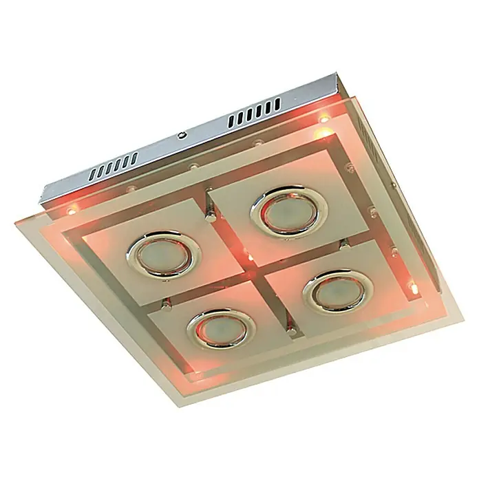 Tween Light Plafón LED Donia 3 - 13,26 W, L x An x Al: 32 x 32 x 7,5 cm, Cromo, Claro/Satinado, Blanco cálido - Lámpara de techo cuadrada con cuatro luces e iluminación decorativa y ambiental para uso interior.