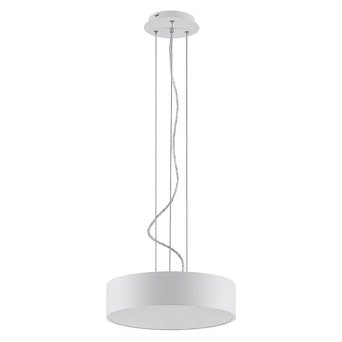 Arcchio LED Pendelleuchte in weiß, Hängelampe -  - Weiße, runde Pendelleuchte mit Textilschirm, aufgehängt an mehreren Drähten und einem Spiralkabel.