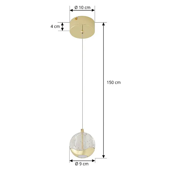 Lucande LED Pendelleuchte in transparent, gold, Hängelampe -  - Goldfarbene Pendelleuchte mit kugelförmigem Klarglasschirm und dekorativen Blasen.