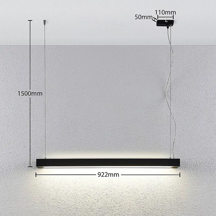 Arcchio LED Pendelleuchte Büro 92 cm, LED-Hängelampe Büroleuchte 4000K -  - Schwarze lineare LED-Pendelleuchte, 922mm lang, mit bis zu 1500mm verstellbarer Aufhängung und 110x50mm Baldachin.