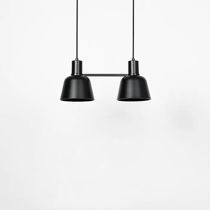 Lucande Pendelleuchte in schwarz matt, Hängelampe -  - Schwarze Doppel-Pendelleuchte mit zwei konischen Metallschirmen.