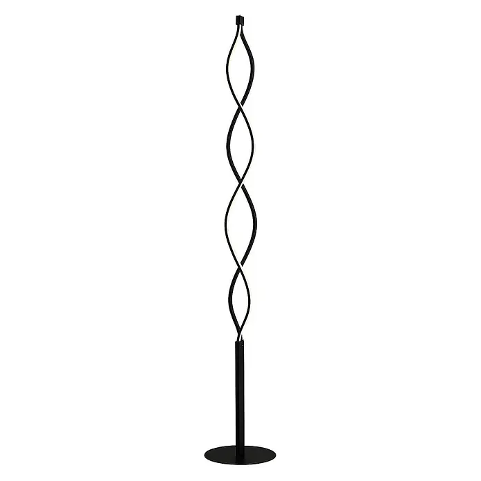 Lindby LED Stehlampe Metall, dimmbar per Touchschalter, Schlafzimmer, Büro -  - Moderne schwarze LED-Stehleuchte mit verdrehtem, verschlungenem Design und rundem Sockel.