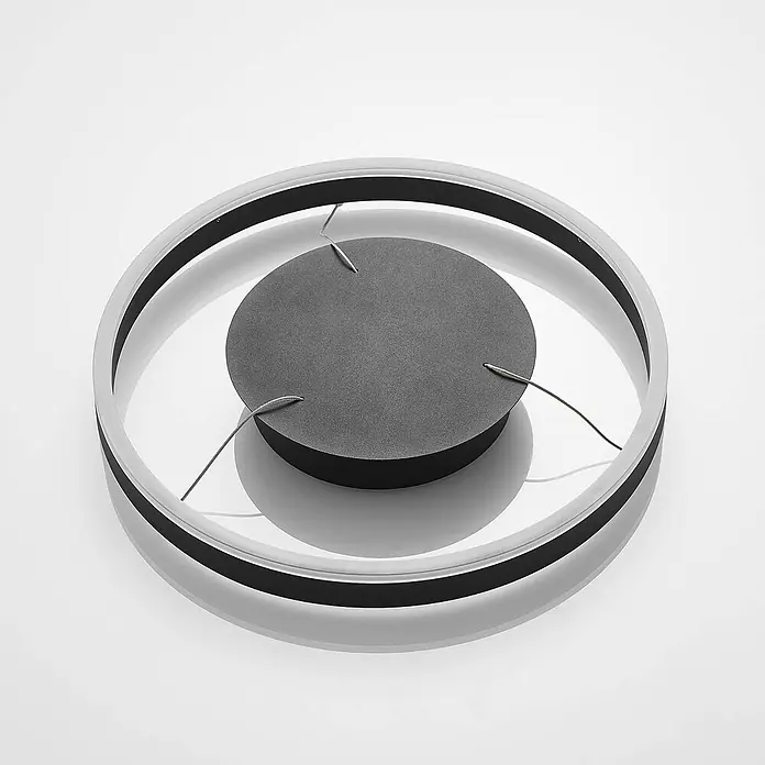 Arcchio LED Pendelleuchte in schwarz, weiß, Hängelampe -  - Moderne runde LED-Deckenleuchte mit schwarzem und weißem Ring, dunkler grauer Mittelscheibe, an dünnen Drähten.