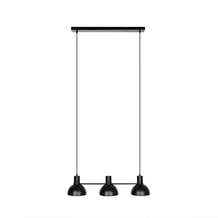 Lucande Pendelleuchte in schwarz matt, Hängelampe -  - Schwarze dreiflammige Pendelleuchte mit runden Schirmen und rechteckiger Aufhängestange.