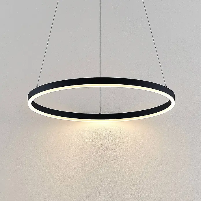 Arcchio LED Pendelleuchte in schwarz, weiß, Hängelampe -  - Schwarze LED-Ring-Pendelleuchte, strahlt warmweißes Licht nach unten ab.