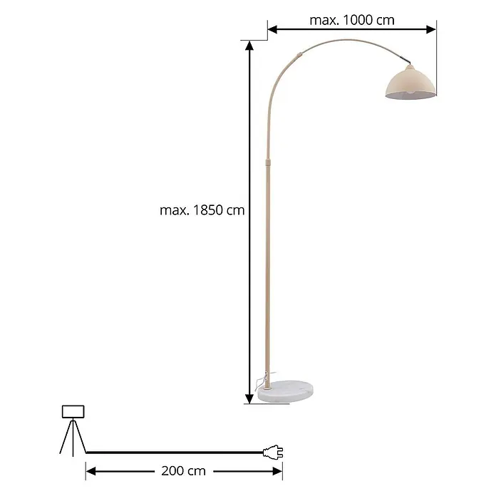 Lindby Stehlampe Wohnzimmer in beige, weiß, Stehleuchte -  - Hellbeige Bogenstehleuchte mit cremefarbenem Kuppelschirm, weißem Marmorsockel und 200 cm Netzkabel.