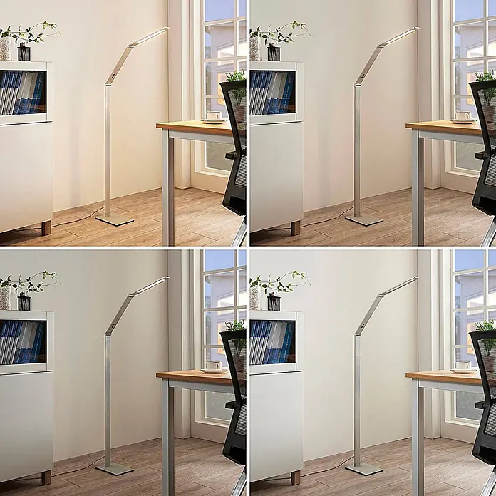 Lucande LED Stehlampe dimmbar, einstellbare Lichtfarbe - 3000-6000K - Silberne LED-Stehleuchte mit verstellbarem Kopf, die modernes Licht in einem Raum bietet.