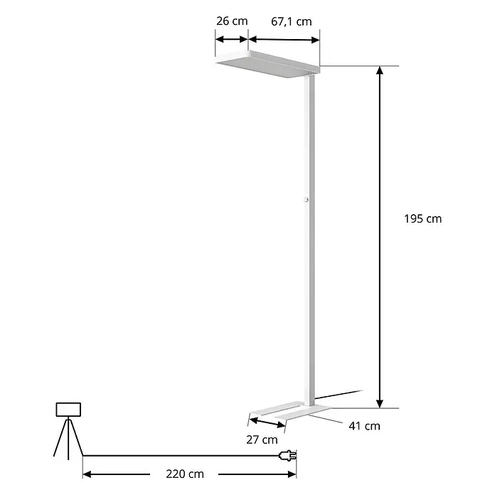 Arcchio LED Stehlampe Büro in weiß, up down Büroleuchte -  - Weiße LED-Stehleuchte, 195 cm hoch, mit rechteckiger Lichtplatte und 220 cm Kabel.