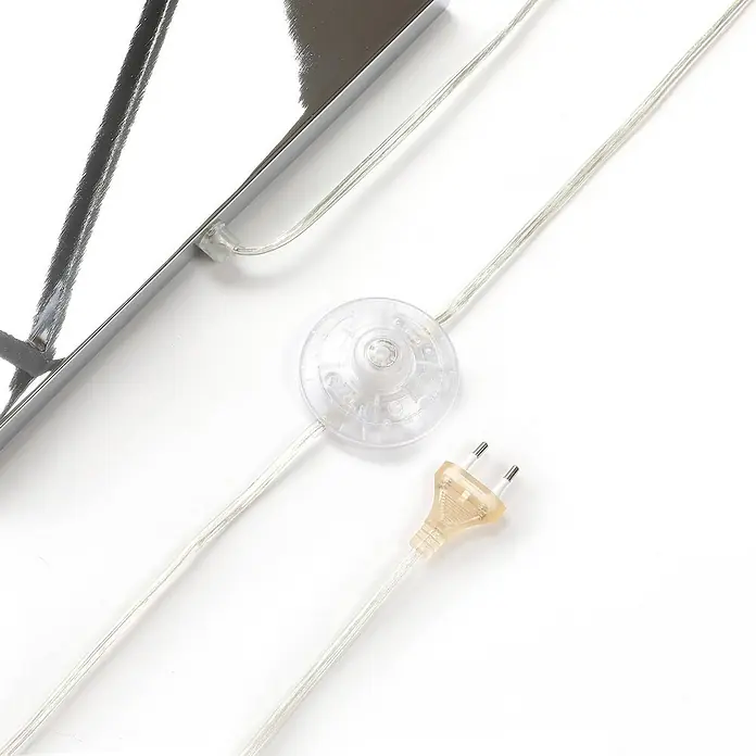 Lucande Stehlampe Wohnzimmer in chrom, weiß, Stehleuchte -  - Transparentes Stromkabel mit Fußschalter und durchsichtigem Eurostecker.