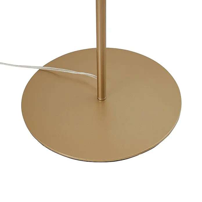 Lucande Stehlampe Wohnzimmer in gold matt, weiß, Stehleuchte -  - Goldfarbener runder Stehlampenfuß mit passendem Stiel und weißem Netzkabel.