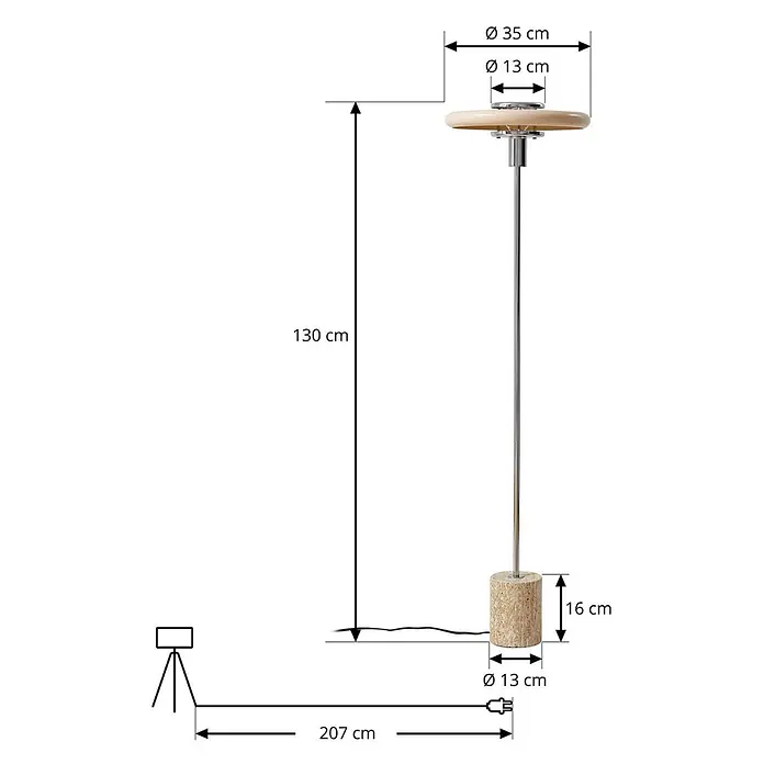 Lindby Stehlampe Wohnzimmer in beige, Stehleuchte -  - Eine moderne Stehleuchte mit hellem Holzsockel, schlankem Metallschaft und rundem Holzschirm. 130 cm hoch, 35 cm Durchmesser oben.