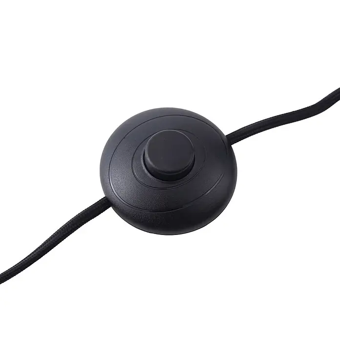 Lindby Stehlampe Wohnzimmer in orange, schwarz, Stehleuchte -  - Schwarzer, runder Bodenschalter aus mattem Kunststoff, in ein geflochtenes Elektrokabel integriert.