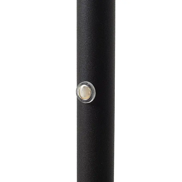 Lindby LED Stehlampe Wohnzimmer in schwarz, transparent, dimmbar -  - Schwarzes strukturiertes Rohr mit einem transparenten, federbelasteten Verstellknopf.