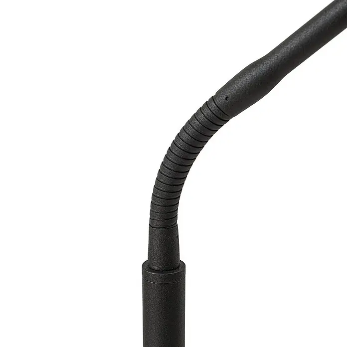 Lindby LED Stehlampe Wohnzimmer in schwarz, transparent, dimmbar -  - Schwarzer, texturierter flexibler Schwanenhalsarm zur einstellbaren Positionierung mit geripptem Biegeteil und massivem Sockel.