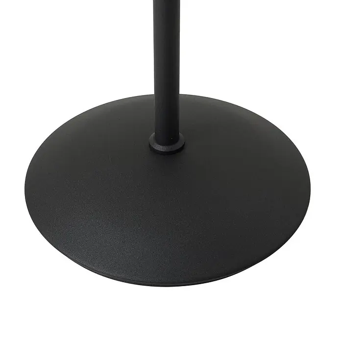 Lindby LED Stehlampe Wohnzimmer in schwarz, transparent, dimmbar -  - Schwarzer runder Sockel mit matter Oberfläche, der eine gerade Stange trägt.