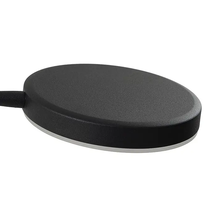 Lindby LED Stehlampe Wohnzimmer in schwarz, transparent, dimmbar -  - Schwarzes, ovales Gerät mit texturierter Oberfläche und hellgrauem Rand, links verbunden.