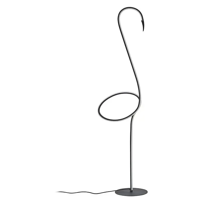 Lindby LED Stehlampe Wohnzimmer in schwarz, dimmbar Stehleuchte -  - Minimalistische schwarz-weiße Flamingo-LED-Stehleuchte mit rundem Fuß.