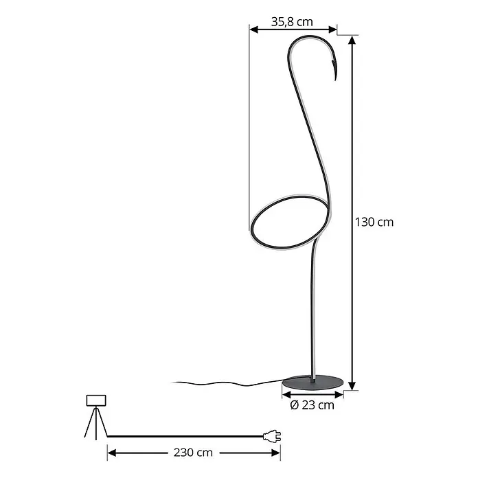 Lindby LED Stehlampe Wohnzimmer in schwarz, dimmbar Stehleuchte -  - Schwarze LED-Stehleuchte mit Schwanenhalsdesign und rundem Sockel.