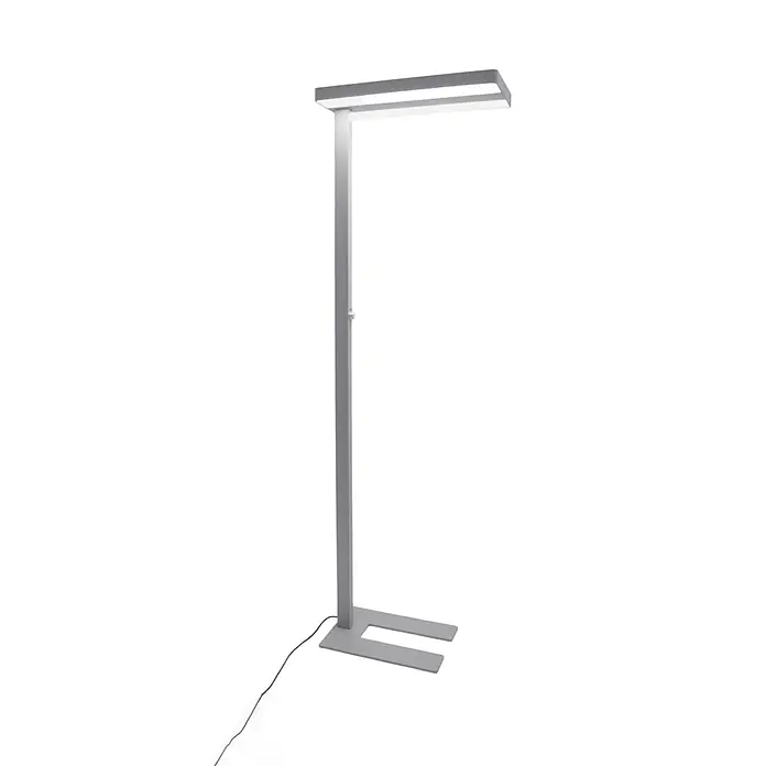 Arcchio LED Büro Stehlampe dimmbar silber, Deckenfluter 8000lm, 4000K -  - Silbergraue, höhenverstellbare LED-Stehleuchte mit rechteckigem Kopf und U-förmigem Sockel, inklusive Netzkabel.