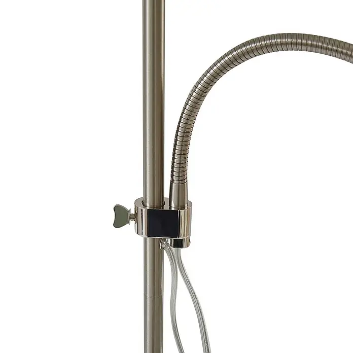 Lindby Stehlampe Wohnzimmer in nickel matt, grau, up down Stehleuchte -  - Lampenständer aus gebürstetem Metall mit Chromklemme, die einen flexiblen Schwanenhalsarm und ein transparentes Kabel verbindet.