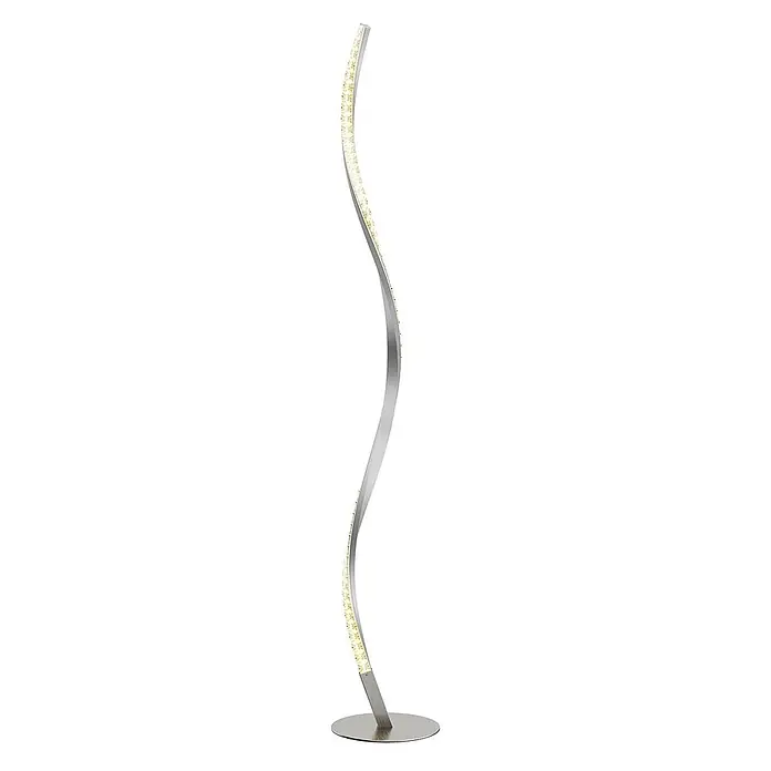 Lindby LED Stehlampe RGB Farbwechsel, dimmbar mit Fernbedienung -  - Moderne, silberne S-förmige LED-Stehlampe mit rundem Sockel und kristallähnlichen Leuchtelementen.