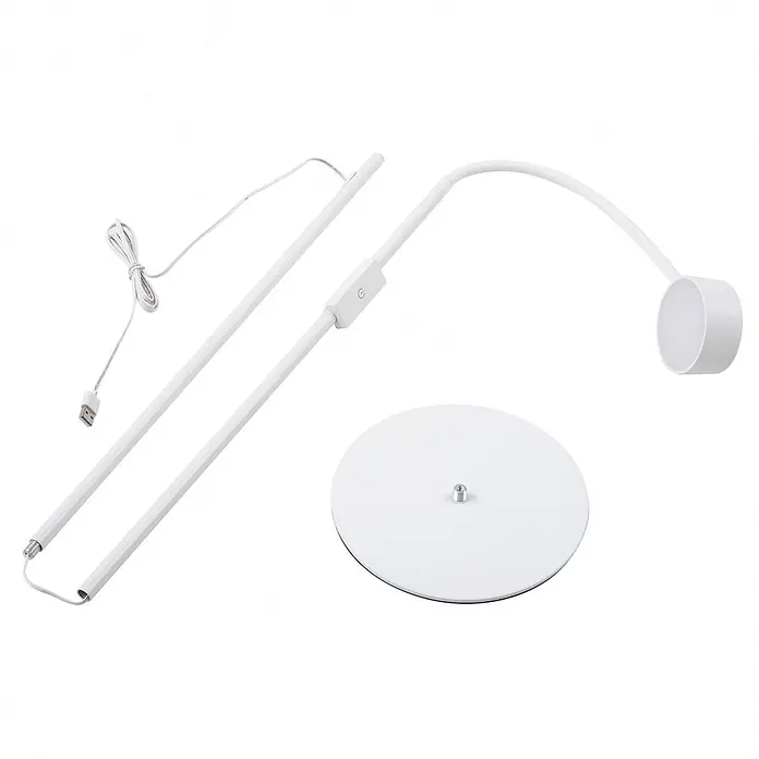 Lindby LED Stehlampe Wohnzimmer in weiß, dimmbar Stehleuchte -  - Weiße zerlegte LED-Schreibtischlampe mit rundem Sockel, modularen Armen, flexiblem Hals und USB-Kabel.