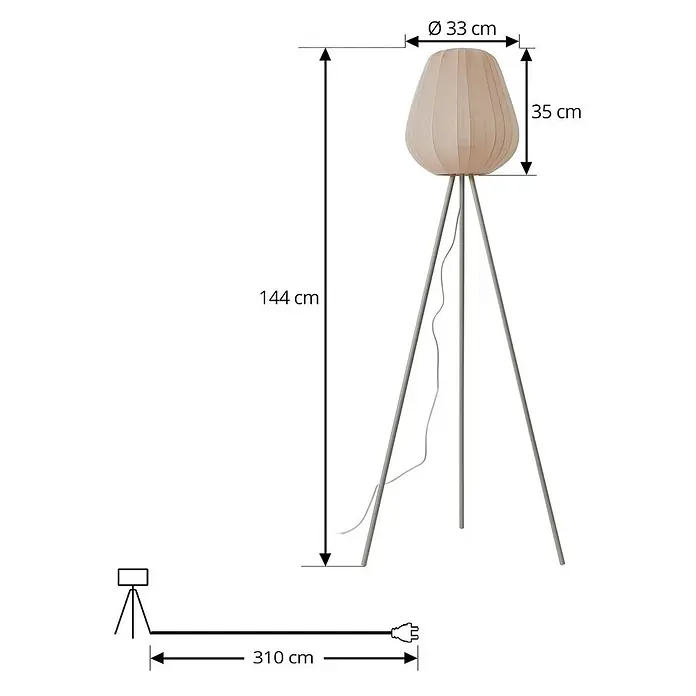 Lindby Stehlampe Wohnzimmer, Tripod in beige, Stehleuchte -  - Helle Holz-Stehlampe mit Dreibein-Gestell, 144 cm hoch.