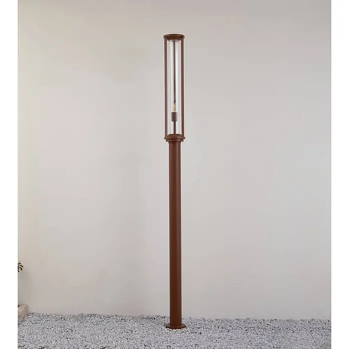 Lucande Außenlaterne Alivaro -  - Brauner Außenleuchtpfahl mit klarem Glasschirm, ideal für Wege- oder Gartenbeleuchtung.