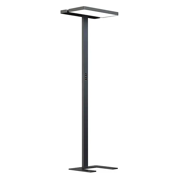 Arcchio Stehleuchte Aila - schwarz, schwarz - Moderne dunkelgraue LED-Stehleuchte mit rechteckigem Kopf, Fuß und integrierten Touch-Bedienelementen.