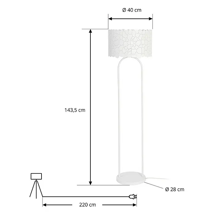 Lindby Stehleuchte Aralena - weiß / opal, weiß / opal, E27 - Weiße Stehlampe mit strukturiertem Schirm. Maße: H 143,5 cm, Schirm Ø 40 cm, Fuß Ø 28 cm.
