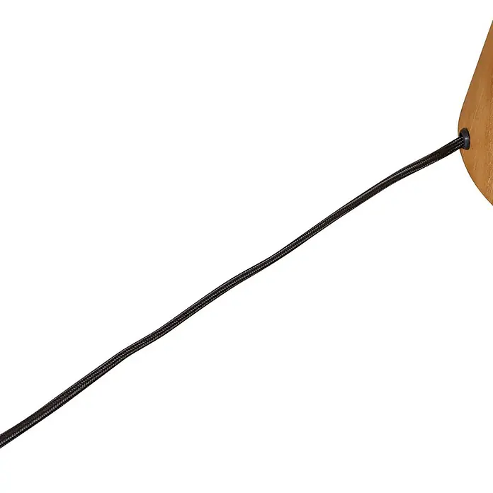 Lucande Stehlampe Wohnzimmer in holz, Stehleuchte -  - Dunkles geflochtenes Kabel, das über eine schwarze Tülle mit einem hellbraunen Holzteil verbunden ist.